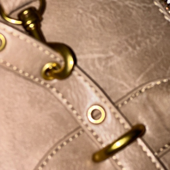 Elegant Taupe Vegan Leather Dome Satchel with Crossbody Strap & Gold Hardware - Picture 7 of 10